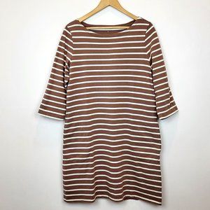 Garnet Hill Brown & White Stripe 100% Cotton Shift Dress, Size 10, EUC